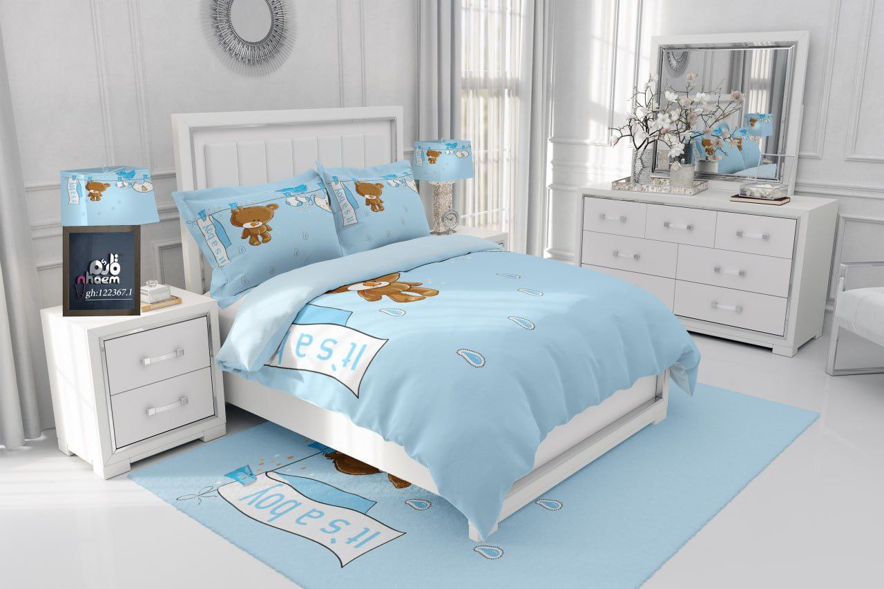 روتختی سه‌بعدی نوزادی طرح خرس و ابر آبی