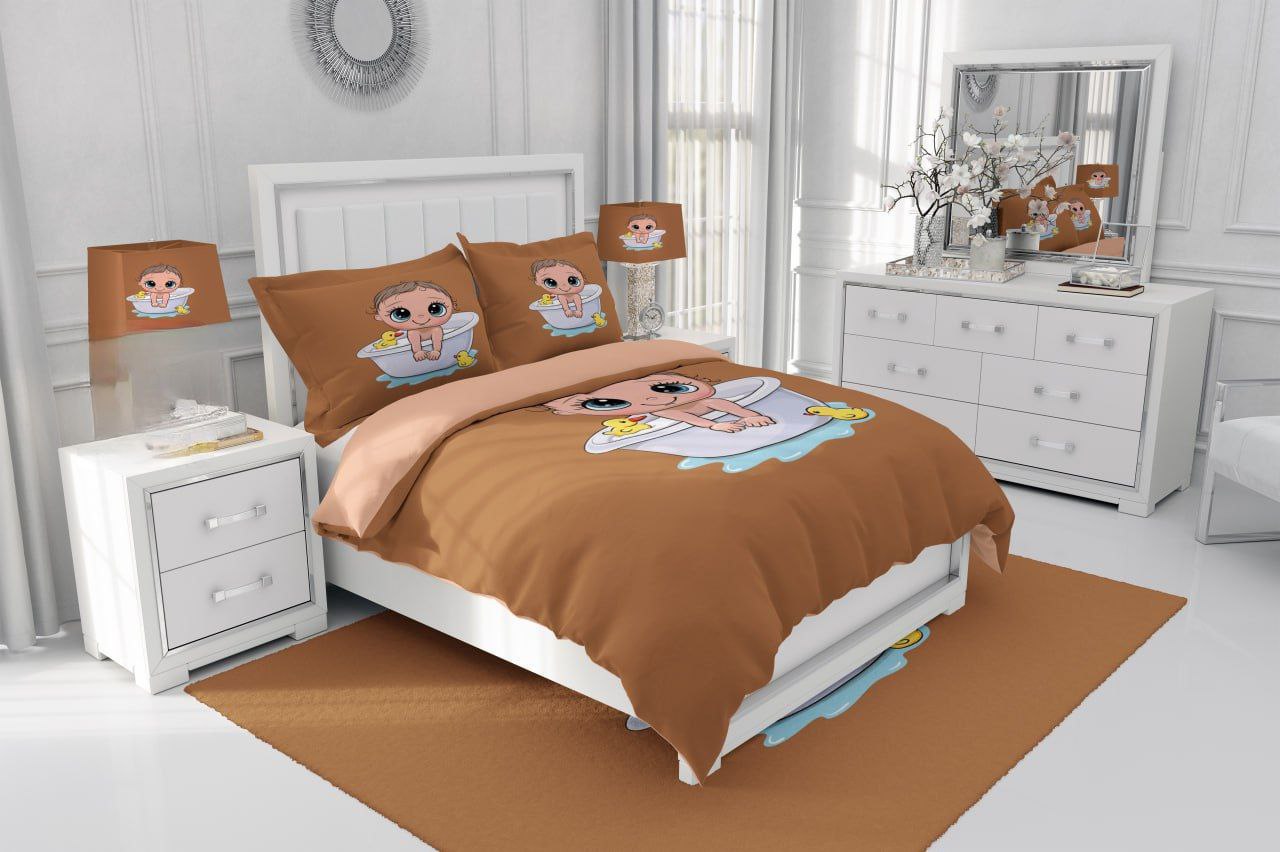 روتختی سه‌بعدی نوزادی طرح دخترک وان حمام قهوه‌ای