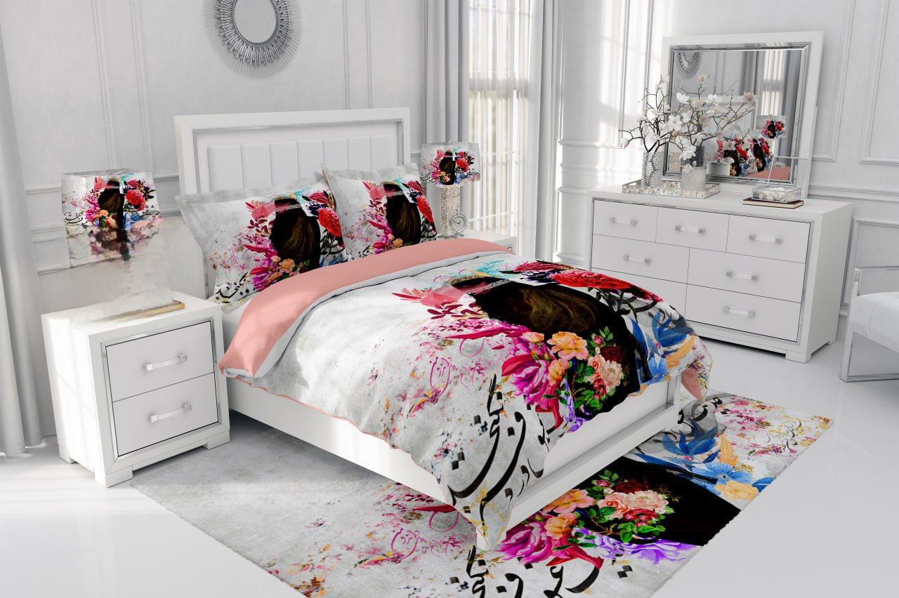 سرویس خواب سه‌بعدی طرح هنری گل و خوشنویسی