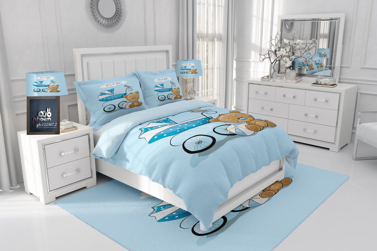 روتختی سه‌بعدی نوزادی طرح خرس کالسکه‌ای آبی